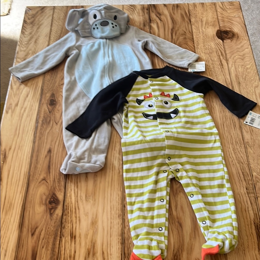 Holiday Editions Gray Dog and Striped Monster Kids One Piece Sets NWT